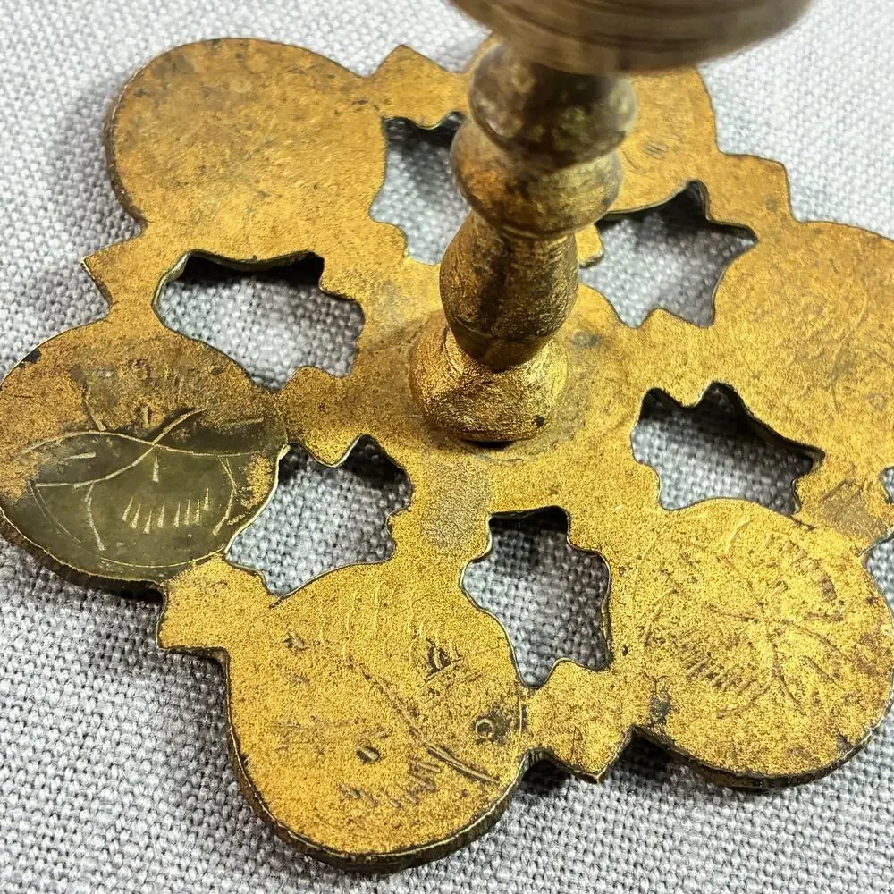 Vintage Brass Mini Chamberstick Finger Loop Candlestick Floral Base China